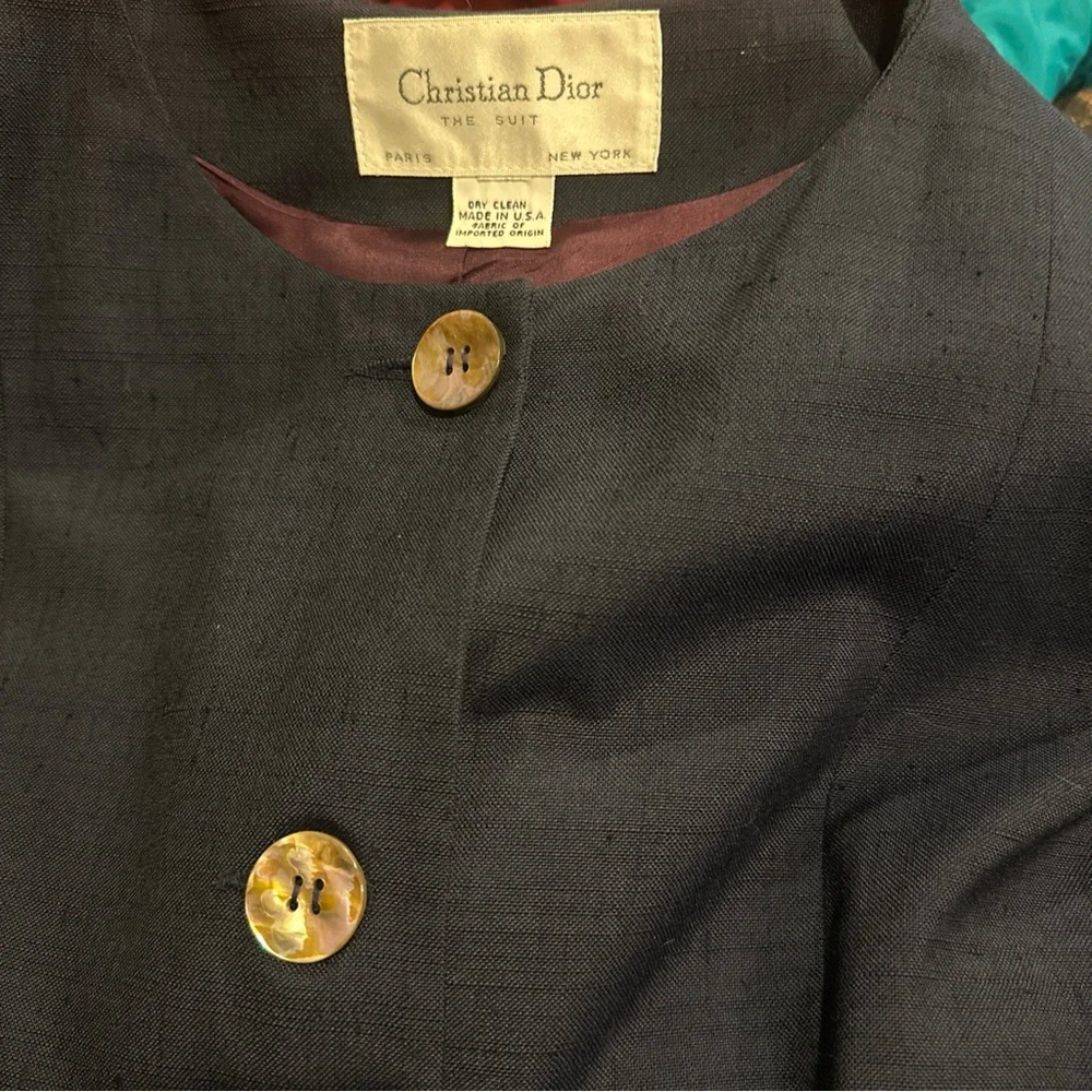 Vintage Women’s Christian Dior The Suit Tailored Jacket Navy Linen MOP Buttons